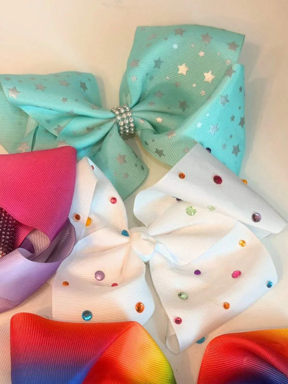 JoJo Siwa Big Cheer Dance Hair Bows Lot Of 8 Asst Unicorn Rainbow Rhinestones